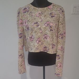H&M Pastel Floral Long-Sleeve Cropped Blouse